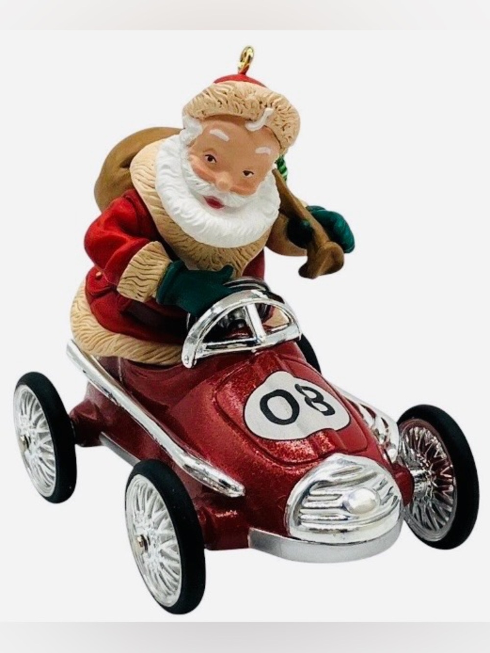 Santa takes a spin Hallmark Red Santa Driving Race Car Ornament Hallmark Keepsak